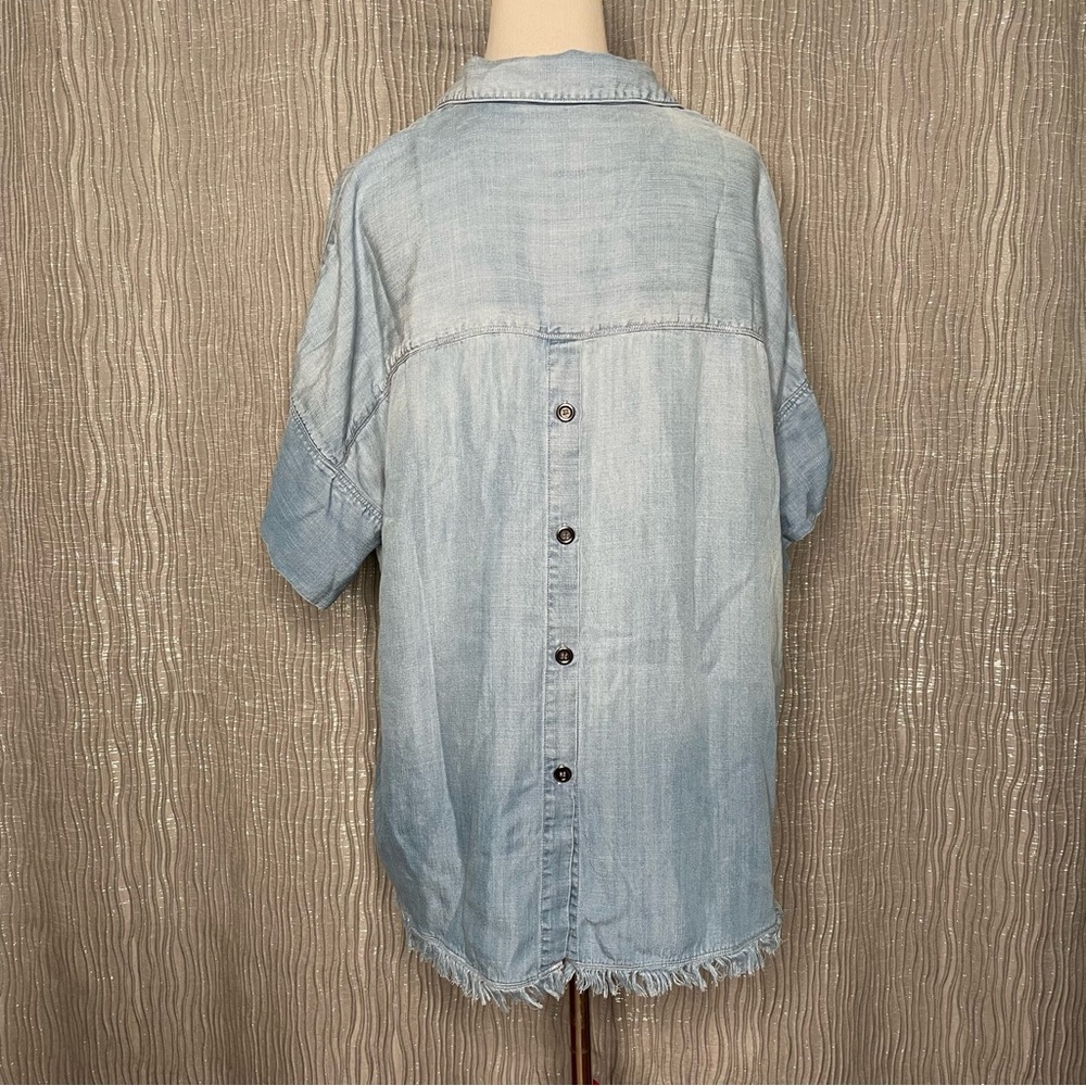 Chambray Button Back Split Neck Top - image 2